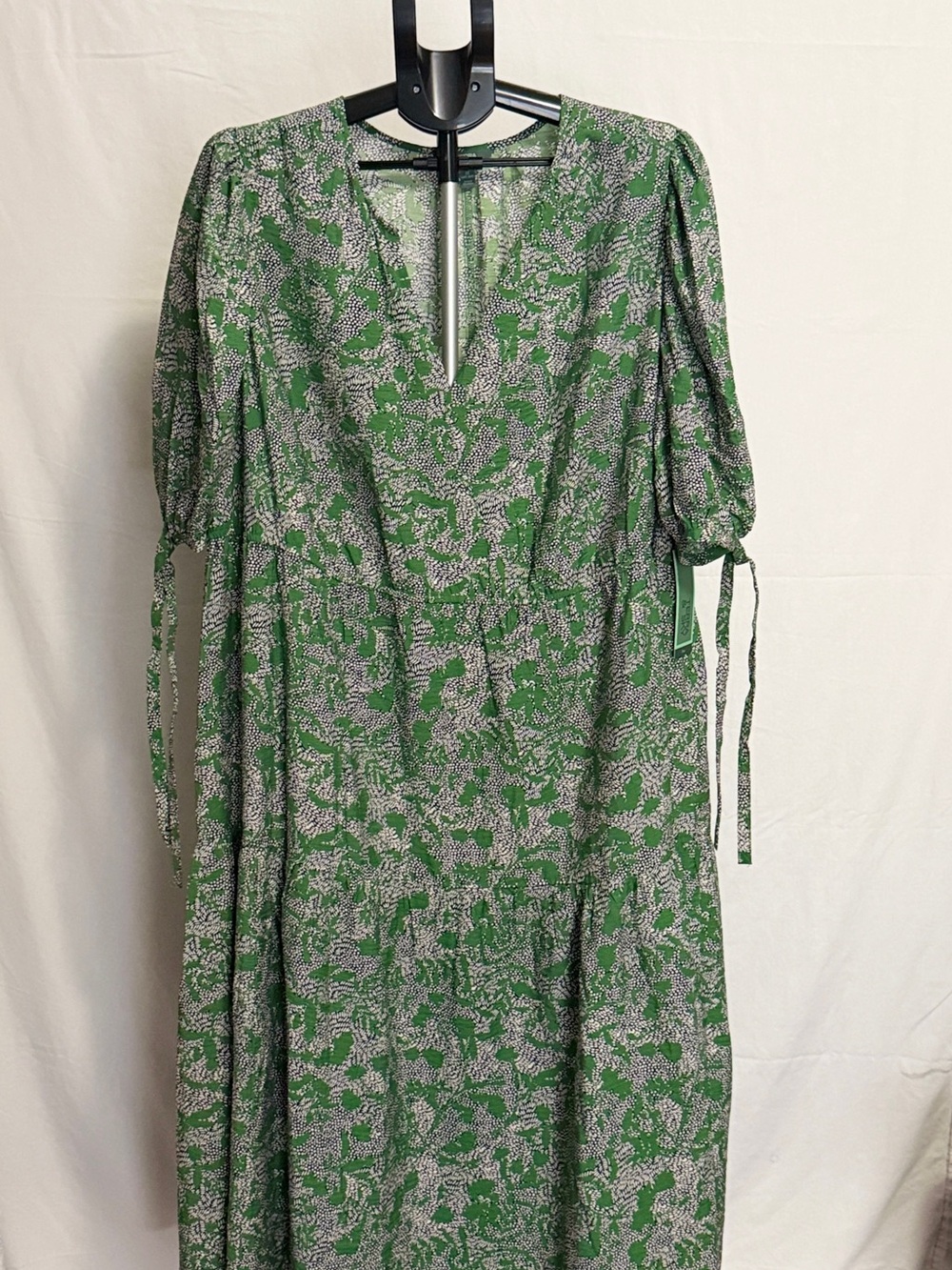 Terra & Sky Green Floral Midi Dress with Puff Sleeves